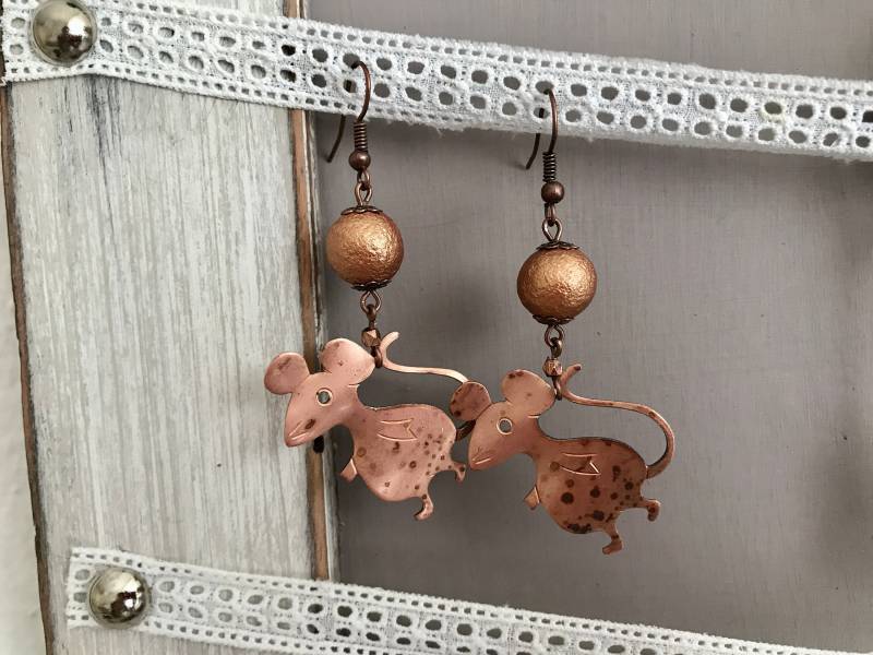 Ohrringe Aus Keramik Und Mäuse Kupfer von ManuAtelierBijoux