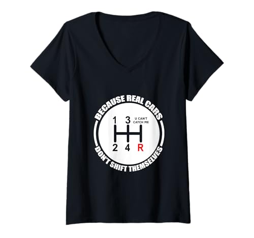 Damen Manuelle Autos Enthusiast – Schaltgetriebe für manuelle Autobesitzer T-Shirt mit V-Ausschnitt Damen Manuelle Autos Enthusiast – Schaltgetriebe für manuelle Autobesitzer T-Shirt mit V-Ausschnitt von Manual Car and Gears Designs by Fasaza