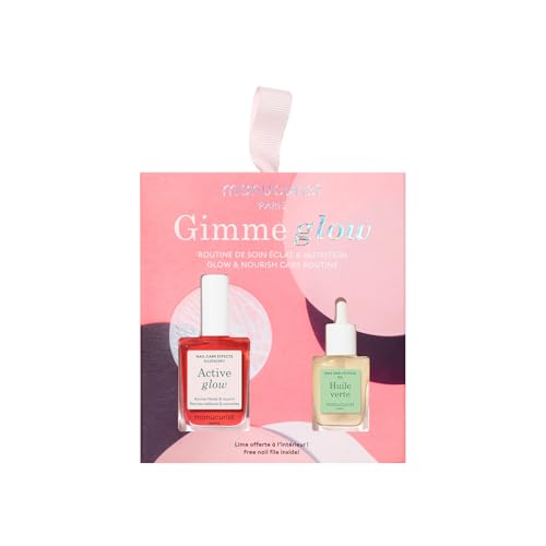 Manucurist Active Glow Himbeer-Geschenkset + grünes Öl – Enthält: 1 Pflege- und Make-up-Nagellack, 1 Nagelhautöl, 1 kostenlose Mini-Nagelfeile – Weihnachtsgeschenke für Frauen – Kleine Geschenke von Manucurist