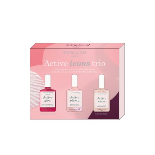 Manucurist Active Icons Trio Nagellack Weihnachtsset – Active Glow Blueberry, Active Shine, Active Plump Nagellacke – Nagelhärter – Aufhellender Behandlungslack & Pflege – Geschenkset Frauen von Manucurist