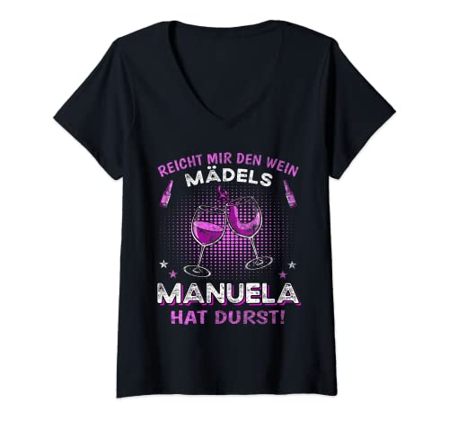 Damen Name Manuela Vorname Feier T-Shirt mit V-Ausschnitt von Manuela Mädchen Name Vorname T-Shirt