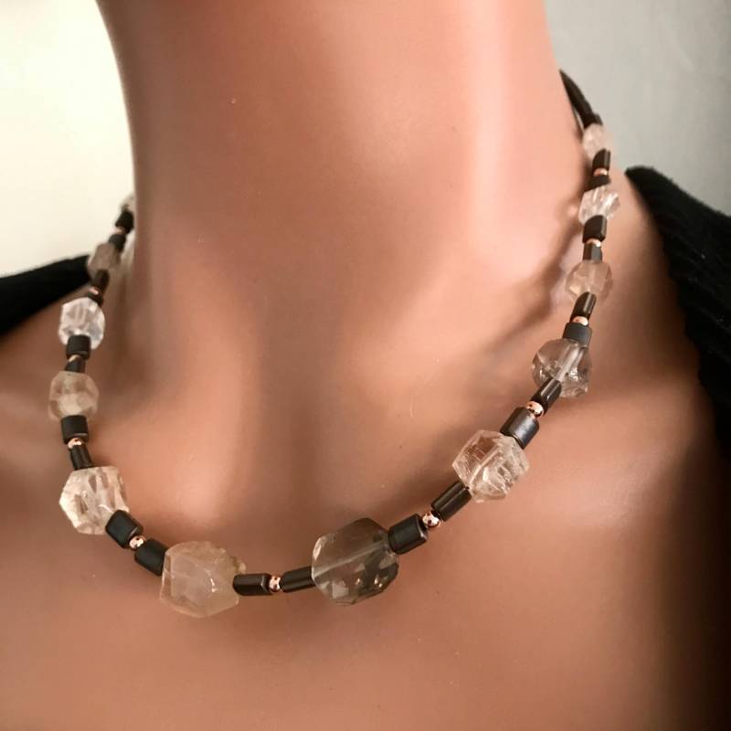 Imperialer Edelsteinzauber Unikat Imperial Topaskette Mit Rotvergoldeten Kügelchen, Hämatit, 46 cm Lang von ManufaktumKaufmann