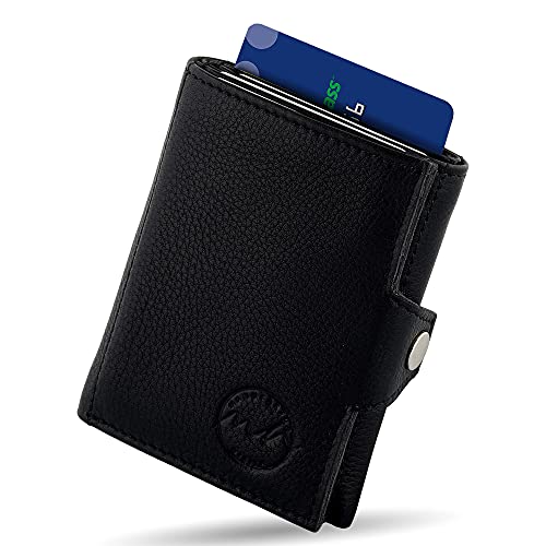 Manufaktur Nikita Mini Wallet | RFID-geschützte Geldbörse aus echtem Leder | für Karten, Scheine und Münzen | Geldbörse für Männer und Frauen | in schöner Geschenkbox, Schwarz, S, Vintage von Manufaktur Nikita