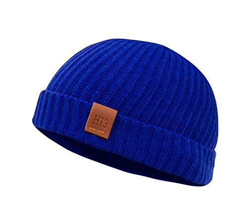 Fishermans Beanie - Mütze, Fischermütze, Strickmütze mit Echt-Leder Veredelung (Manufaktur13/M13) (Blau) von Manufaktur13