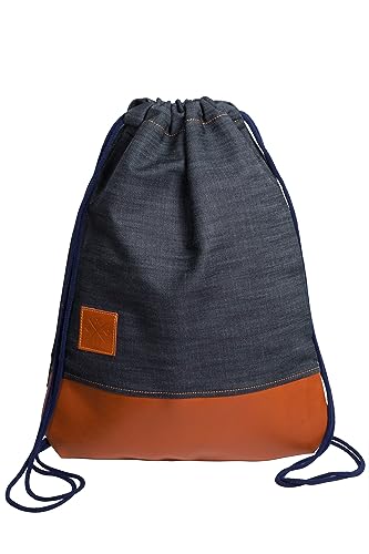 Manufaktur13 Denim Leather Sports Bag - Jeans/Leder Rucksack, Gym Bag, Turnbeutel, Sportbeutel, Beutel, Tasche, M13 von Manufaktur13