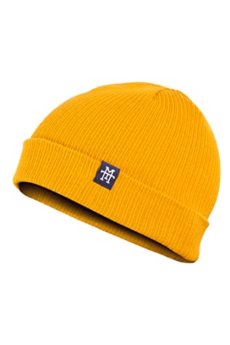 Manufaktur13 Double Sided Cotton Beanie - 2-in-1 Slouch/Cuffed Baumwoll-Beanie Mütze, Strickmütze mit Stick Veredelung aus 100% Organic Baumwolle in vielen Farben zur Auswahl (M13) (Mustard) von Manufaktur13