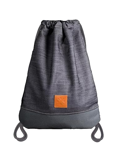 Manufaktur13 Grey Denim Sports Bag - Jeans/Oxford Rucksack, Gym Bag, Turnbeutel, Sportbeutel, Beutel, Tasche, M13 von Manufaktur13