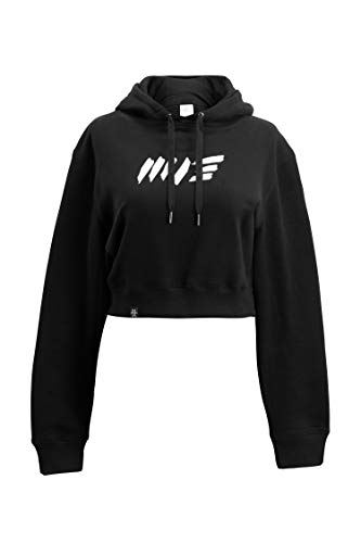 Manufaktur13 M13 Oversize Crop Hoodie - Kapuzenpullover, Cropped Sweatshirt/Langarmshirt, Crop-Top Pullover für Damen/Frauen/Mädchen, bauchfrei, Kordeln aus Metall, Bolero (Black, L) von Manufaktur13