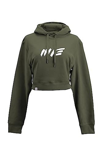 Manufaktur13 Oversize Crop Hoodie - Kapuzenpullover, Cropped Sweatshirt, Crop-Top Pullover für Damen/Frauen/Mädchen, bauchfrei, Kordeln aus Metall, Bolero (M13) (Olive/Khaki) von Manufaktur13