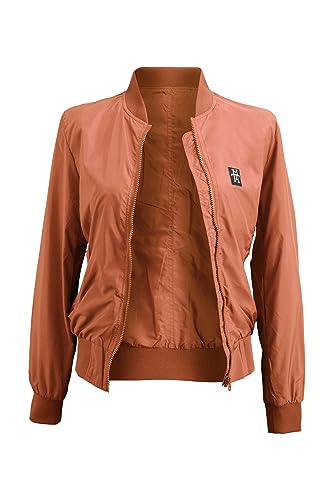 Manufaktur13 Women Bomber - Leichte Damen/Frauen Bomberjacke, Übergangsjacke mit Waffle Stretch Seiteneinsätzen, Fliegerjacke, Bikerjacke, Frühling/Herbst, Pilotenjacke (Cognac, XS) von Manufaktur13