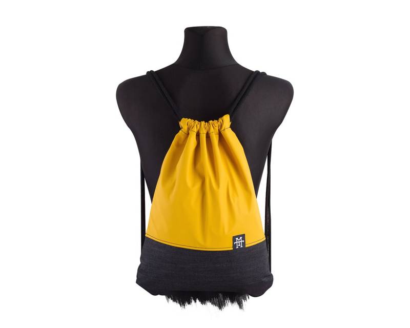 Mustard Denim Sports Bag - Jeans Turnbeutel, Sportbeutel Mit Innentasche(Reißverschluss, Wasserabweisend, Rucksack in Senfgelb 18L | M13 von Manufaktur13