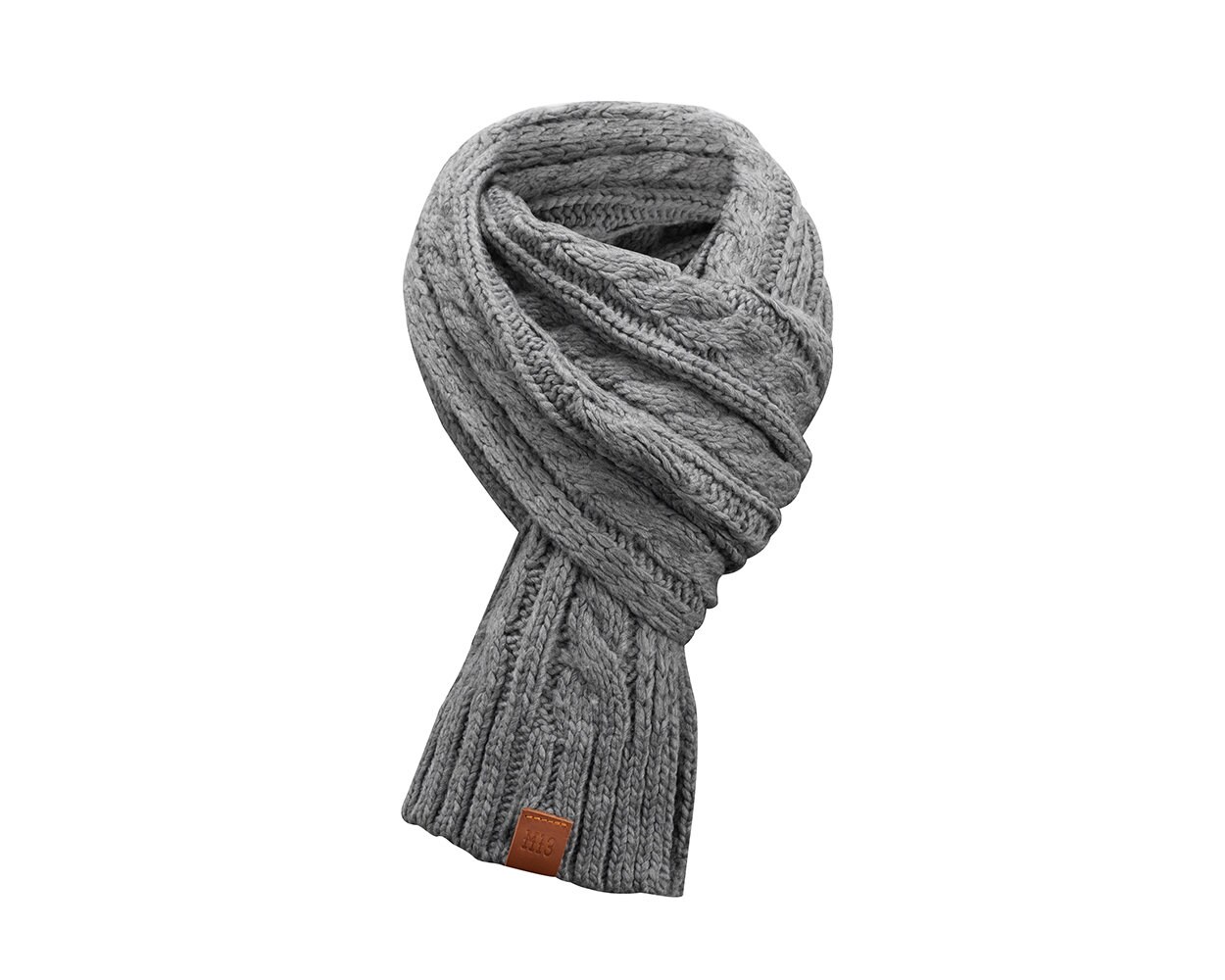 Rough Knit Scarf Grey - Strickschal, Langschal, Gestrickt Mit Echt-Leder Veredelung, Schal Cableknit Muster | Manufaktur13/M13 Rough Knit Scarf Grey - Strickschal, Langschal, Gestrickt Mit Echt-Leder Veredelung, Schal Cableknit Muster | Manufaktur13/M13 von Manufaktur13