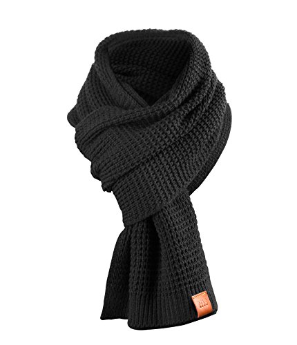 Rough Scarf - Schal, Strickschal, Langschal mit Echt-Leder Veredelung (Manufaktur13/M13) (Schwarz) von Manufaktur13