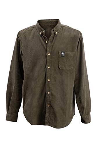 Vintage Cord Shirt - Hemd aus Manchester Kord, 100% Baumwolle, Corduroy Shirt, Langarm, Freizeithemd mit Knöpfen, Brusttasche (M13) (S, Olive) von Manufaktur13
