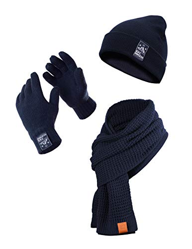 Winter Kombi Set - Schal, Mütze & Handschuhe, 3teiliges Kombiset aus Strickschal, Beanie und Winterhandschuhe, 3 in 1 (Manufaktur13/M13) (Navy/Blau, S/M) von Manufaktur13
