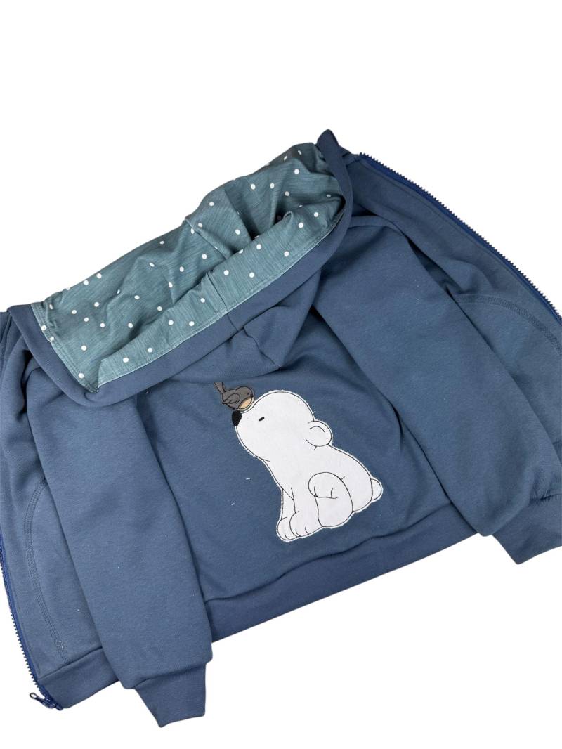 Bio Kinderjacke in China Blau Mit Eisbär Applikation - Softsweat Jacke Handmade Wunschfarbe Wählbar Slow Fashion von ManufakturHannaBell