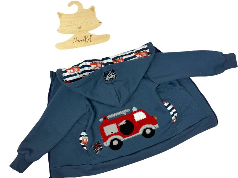 Handgemachte Kinderjacke Mit Feuerwehr - Wunschgröße 56-164 Bio Softsweat Feuerwehr-Motivfutter von ManufakturHannaBell