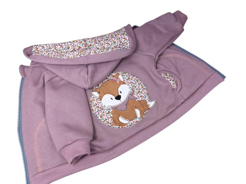 Handgemachte Kinderjacke Mit Fuchs-Applikation - Bio-Softsweat Altrosa Wunschmotiv Möglich von ManufakturHannaBell