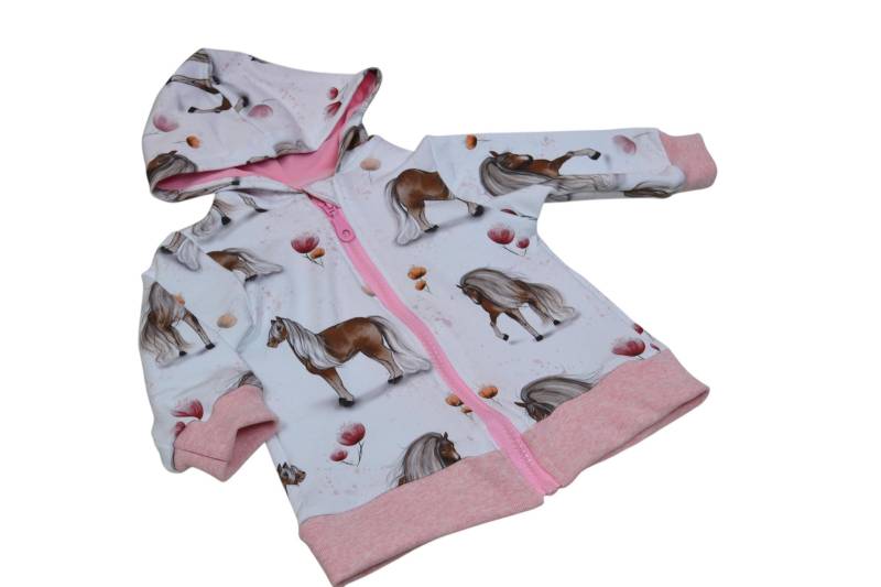 Handgenähte Babyjacke Gr.68 | Pferdemotiv French Terry Rosa Ein Unikat Für Frühling & Sommer Geschenkidee Mädchen Zur Geburt von ManufakturHannaBell