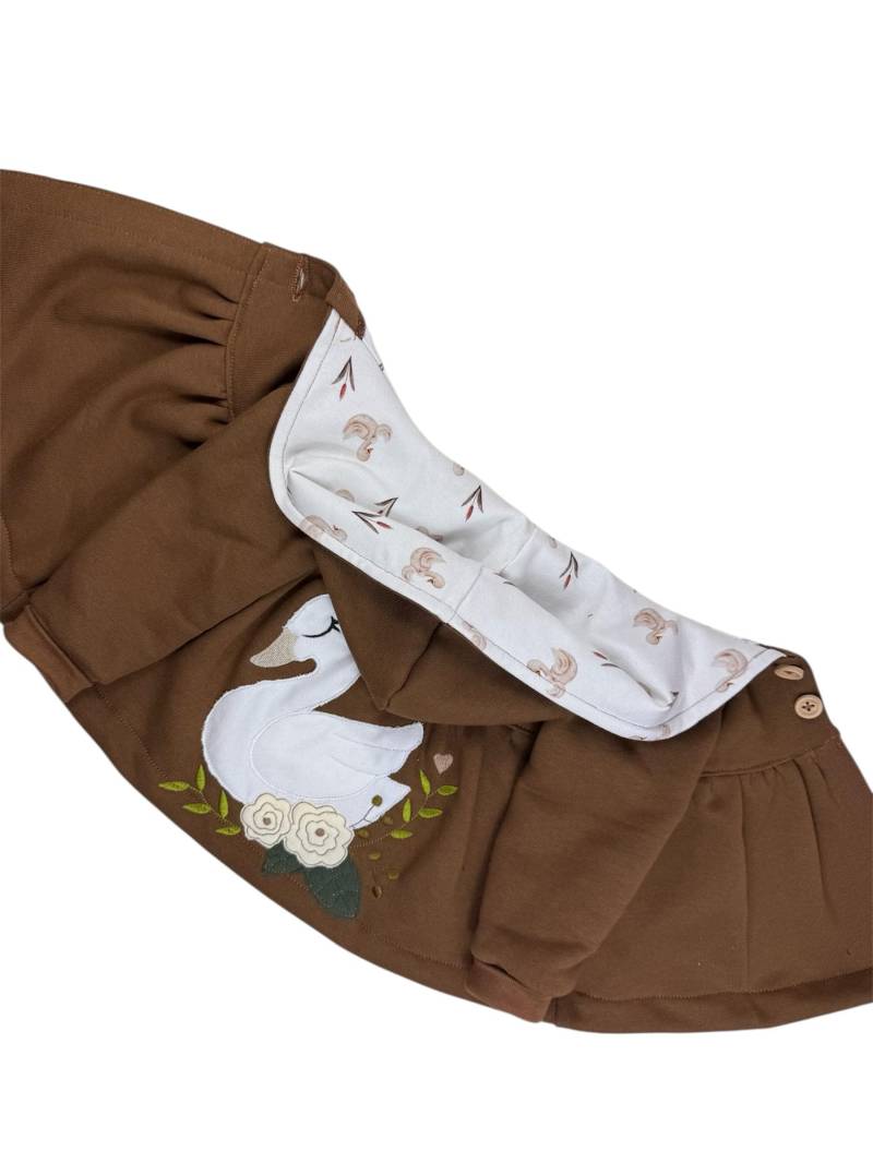 Handmade Cardigan „Jumi" in Rehbraun Mit Schwan Gots Softsweat Größe 56 Bis 140 Bio Kinderjacke Mädchen Frühling von ManufakturHannaBell