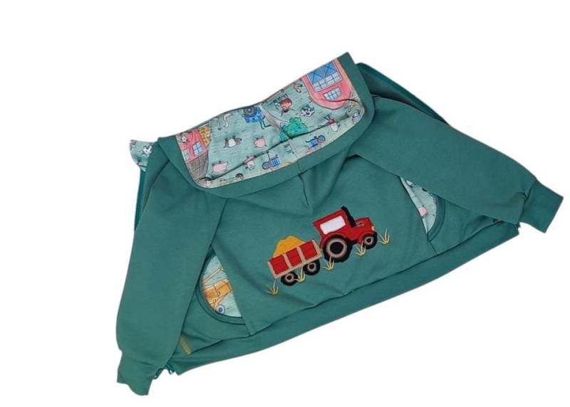 Handgemachte Kinder Sweatjacke Mit Traktor | Bio Softsweat Bestickt & Kapuze Größe 56 Bis 164 von ManufakturHannaBell