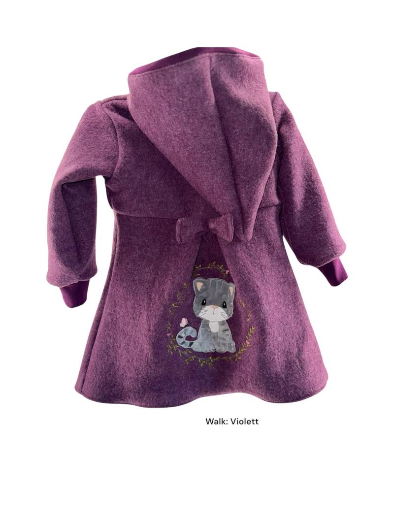 Walkmantel Baby & Kind Mit Zipfelkapuze | Handmade Wollwalk Mantel Stickerei Katze Mädchen Winterjacke Walkstoff Natur von ManufakturHannaBell