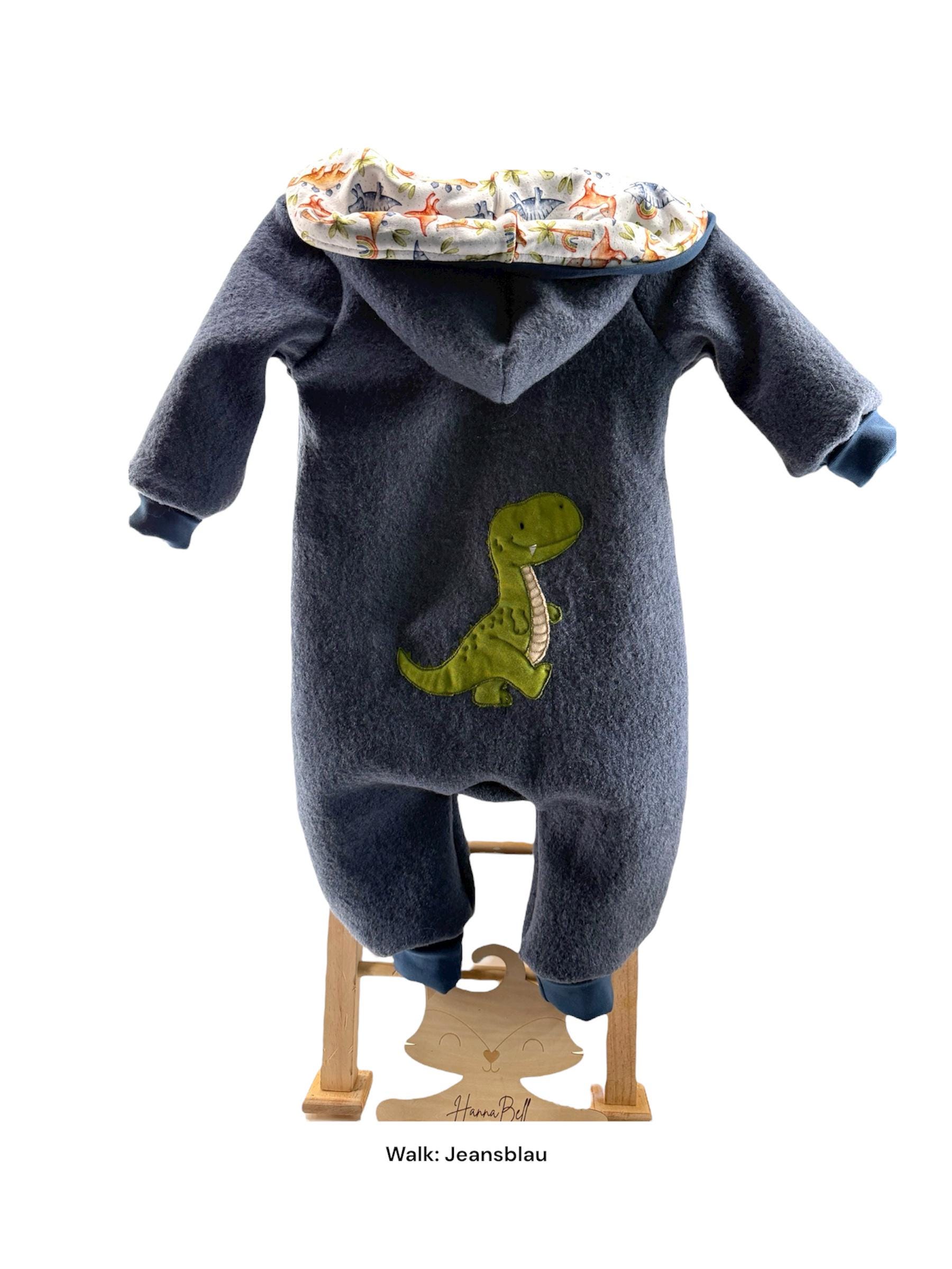 Walkoverall Baby Handmade Aus Wollwalk | Jeansblau Mit Dino Applikation Größen 56-110 von ManufakturHannaBell