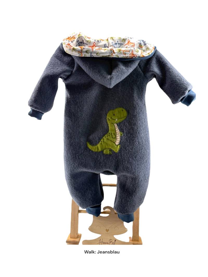 Walkoverall Baby Handmade Aus Wollwalk | Jeansblau Mit Dino Applikation Größen 56-110 von ManufakturHannaBell