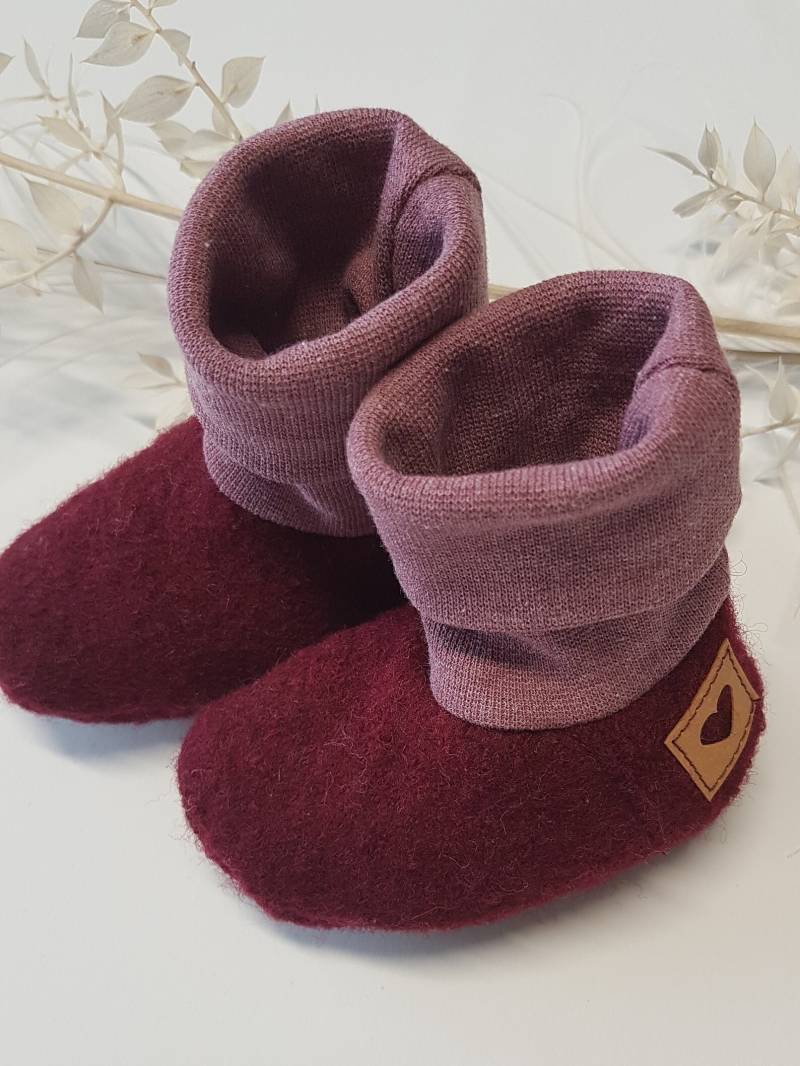 Babyschuhe Wollwalk/ Baby Stiefel/ Bio/ Weinrot/Verschiedene Größen von ManufakturHerzstueck