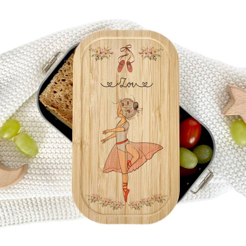 Manufaktur Liebevoll | Brotdose Ballerina Für Mädchen Personalisiert Mit Namen Des Kindes Edelstahl Lunchbox Bambusdeckel Kinder von ManufakturLiebevoll