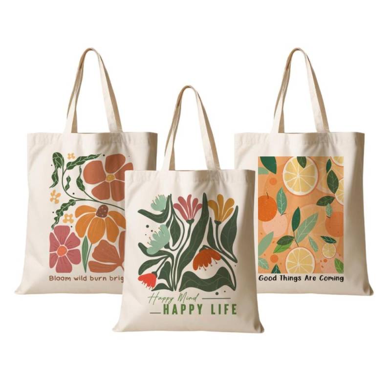 Stoffbeutel Floral Einkaufsbeutel Beutel Tasche Blumen Happy Life Geschenk Frau Aus Stoff Shopper Einkaufstasche Manufaktur Liebevoll von ManufakturLiebevoll