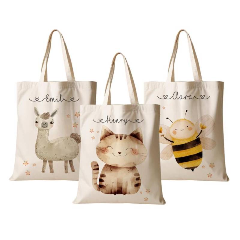 stoffbeutel Kind Personalisiert Sportbeutel Turnbeutel Tasche Name Beutel Für Wechselwäsche Lama Katze Biene Tier Manufaktur Liebevoll von ManufakturLiebevoll