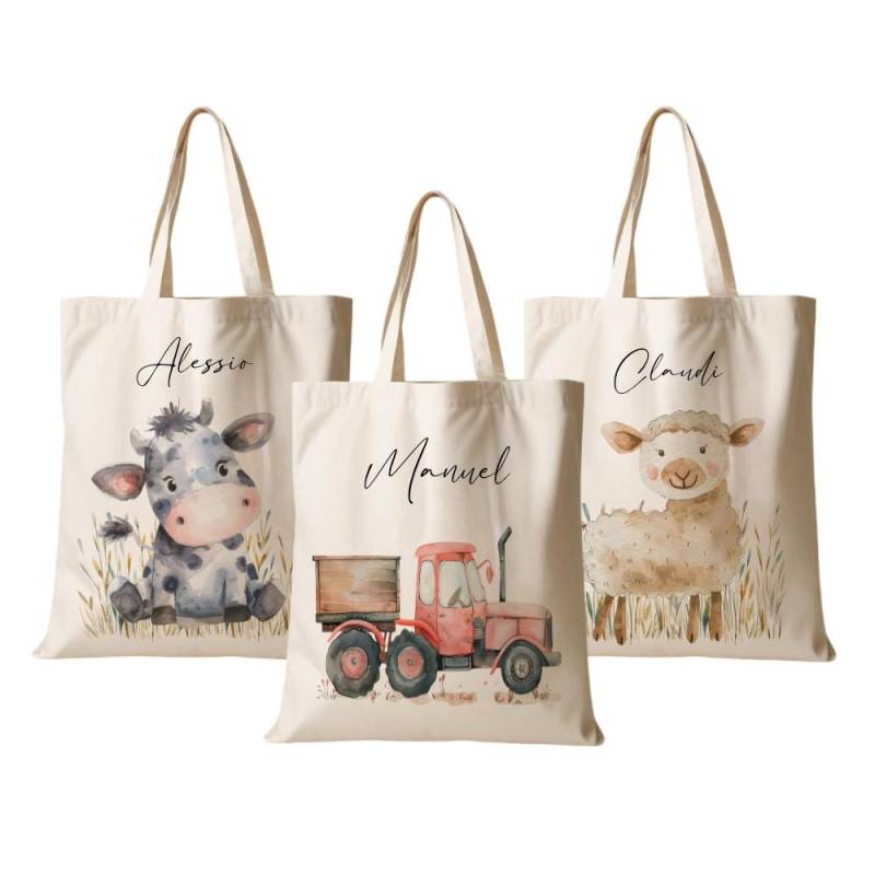 stoffbeutel Kind Personalisiert Sportbeutel Turnbeutel Tasche Name Beutel Für Wechselwäsche Traktor Kuh Schaf Bauernhof Manufaktur Liebevoll von ManufakturLiebevoll