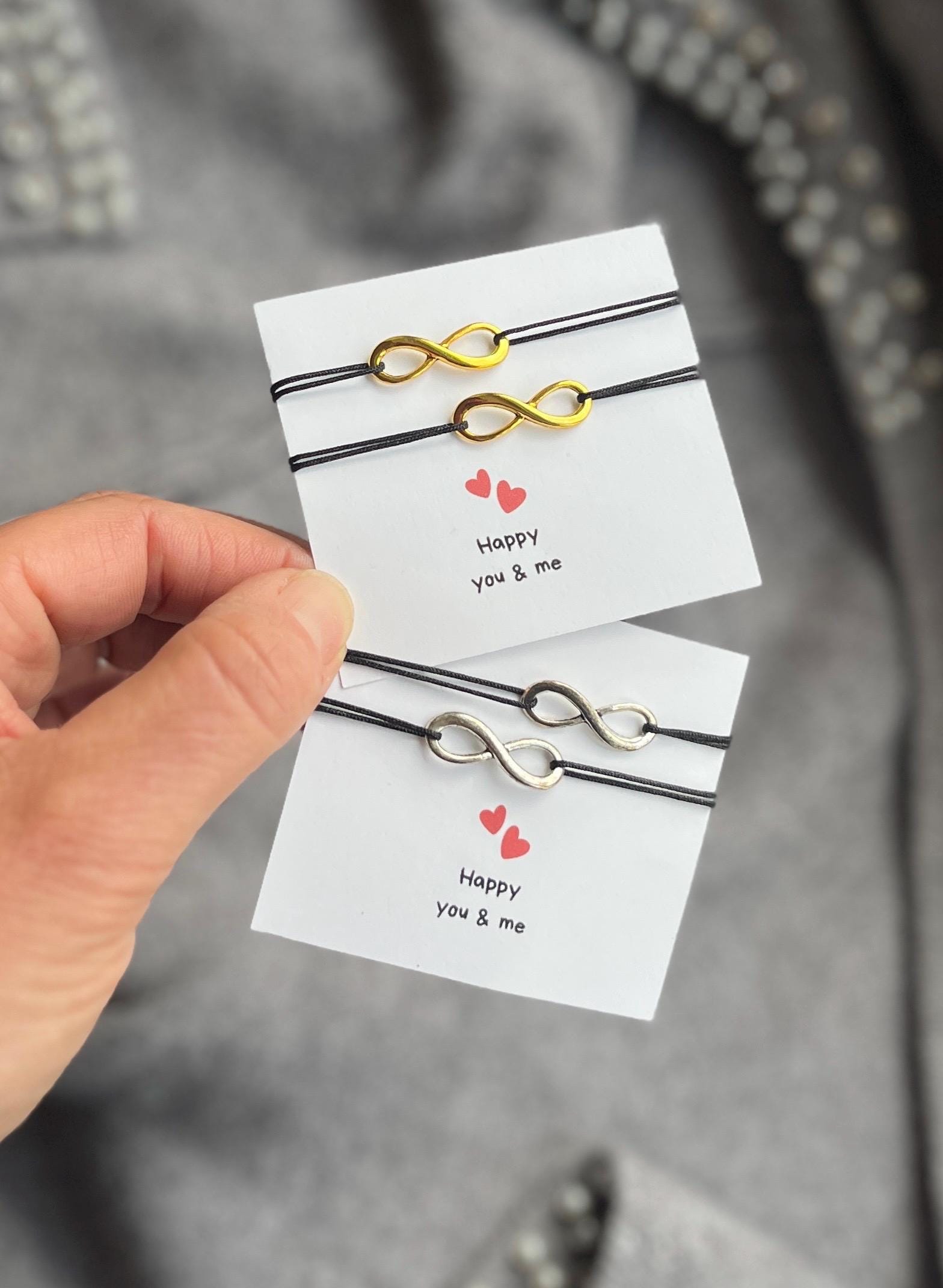 Infinity Armband Set „Happy You & Me" Partnerarmband Freundschaft Unendlichkeit Schmuck Gold Silber Couple Geschenke Weihnachten von ManufakturNicoleK