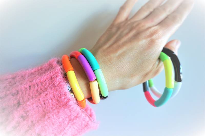Sommer Neon Armreif - Armreifen Bunte Röhrenperlen Aus Acryl Candy Armband Stapelarmband Tube Boho Statement Perlen von ManufakturNicoleK