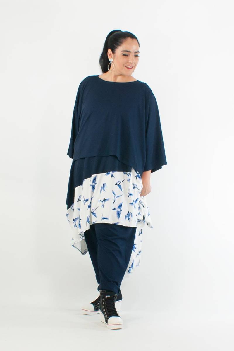 3Tlgs. Set , Ensemble Aus Hose Mit Tiefem Schritt, Shirt, Tunika Maritimen Muster , Haremshose in Großer Größe von ManufakturRuffer