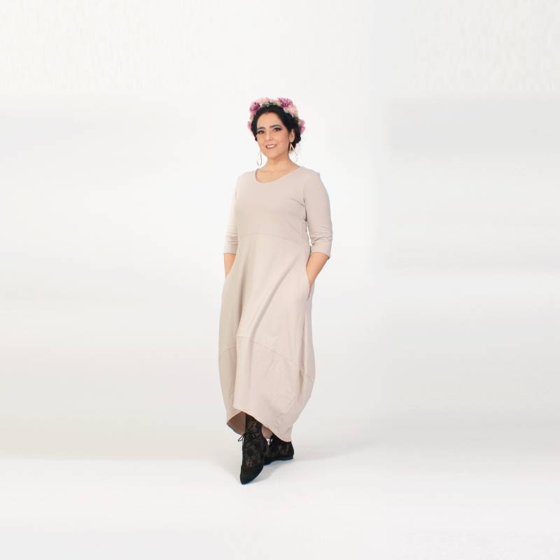 Beiges Ballonkleid Für Frauen/Jerseykleid in Einheitsgröße Hochzeitskleid Bauernhochzeit Bohokleid von ManufakturRuffer