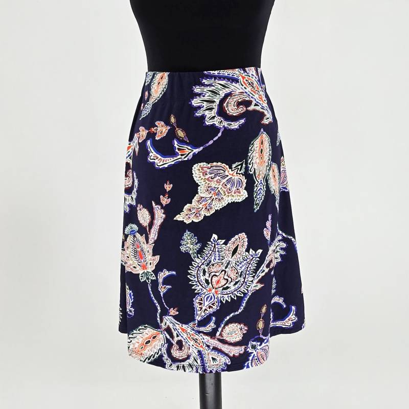 Jersey-Rock Für Frauen in A-Linie Ausgestellter Sommerrock Midilänge Boho Rock Mit Blauem Paisley Muster Einheitsgröße Urlaubsmode von ManufakturRuffer