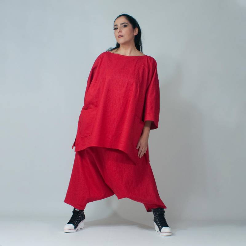 Leinenbluse Leinenoberteil in Großer Größe Kastenförmiges Oberteil Weite Tunika Leinen Kimonoärmel von ManufakturRuffer