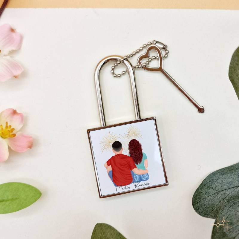 Liebesschloss Quadratisch Mit Paar von ManufakturZauber