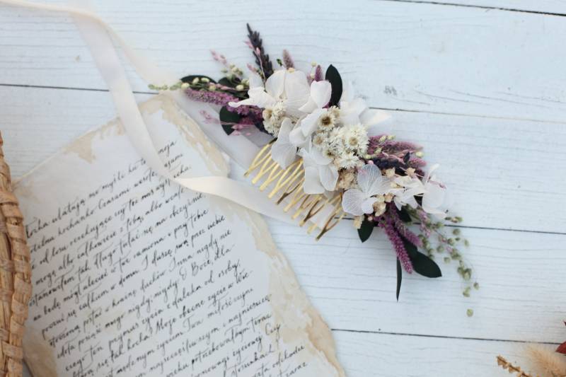 Braut Haarkamm Mit Lavendelblüten, Stabilisierte Hortensie von ManufakturaWyobrazni