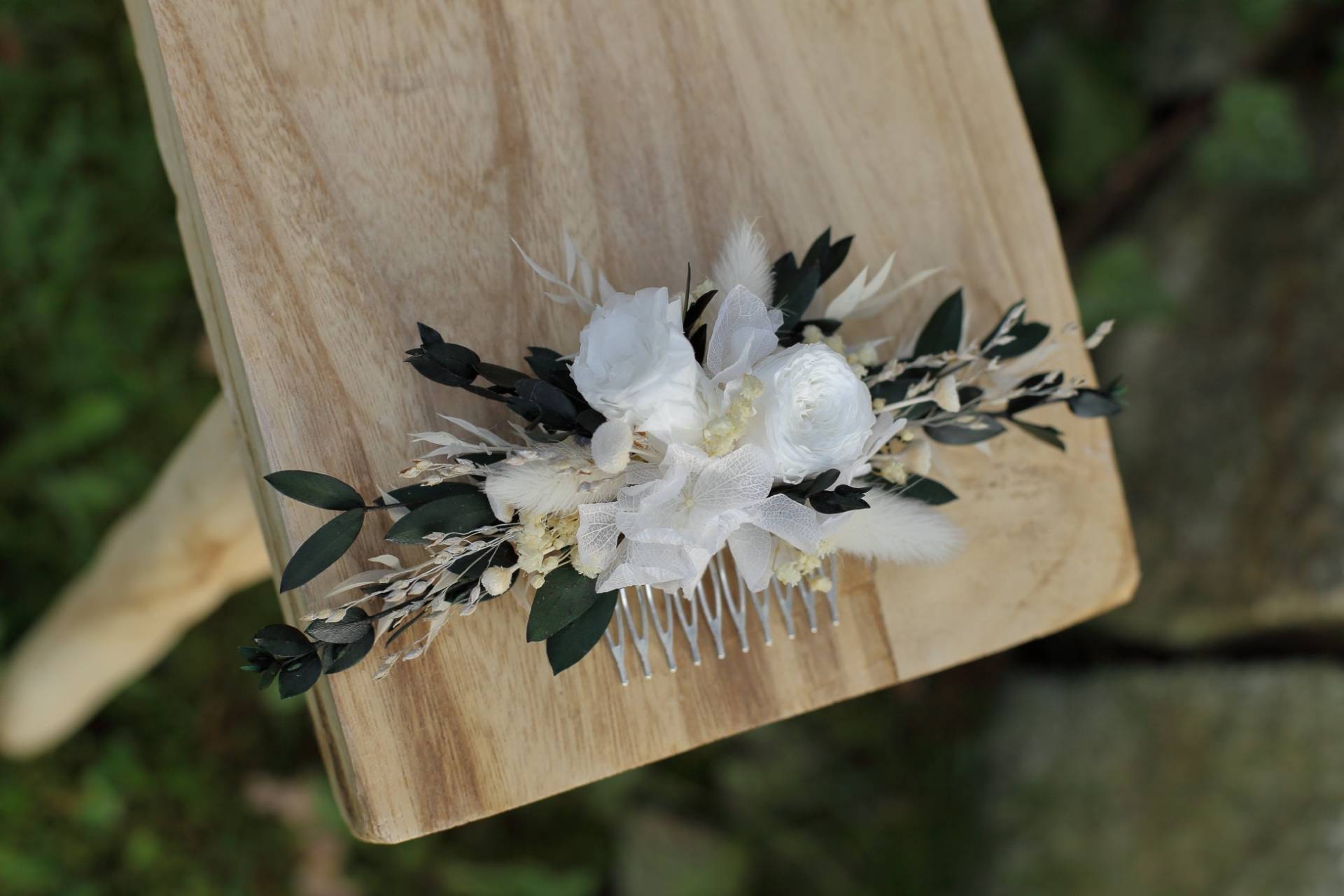 stabilisierte Pfingstrose Rose Hochzeit Haarkamm, Greenery Braut Blumenkamm von ManufakturaWyobrazni
