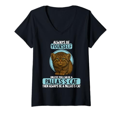 Damen Manule Pallas Katze Manul T-Shirt mit V-Ausschnitt Damen Manule Pallas Katze Manul T-Shirt mit V-Ausschnitt von Manule Pallas Katze Manul Tier Shop