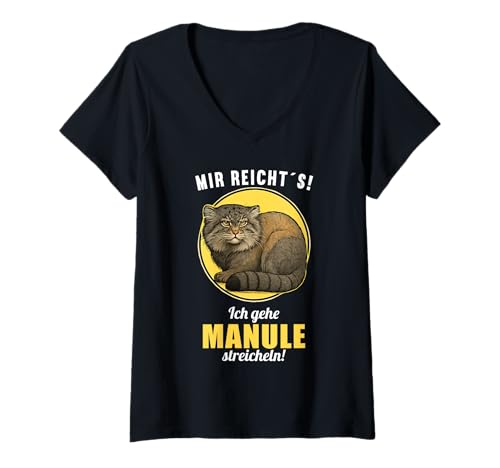 Damen Manule Pallas Katze Manul T-Shirt mit V-Ausschnitt Damen Manule Pallas Katze Manul T-Shirt mit V-Ausschnitt von Manule Pallas Katze Manul Tier Shop