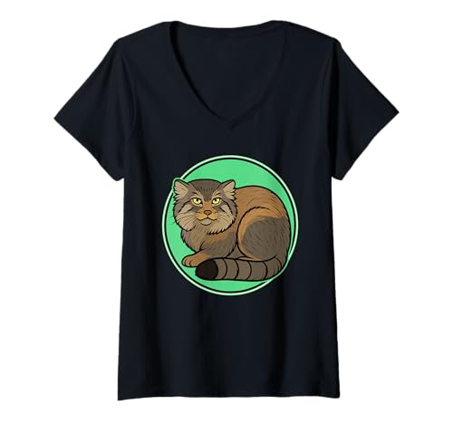 Damen Manule Pallas Katze Manul T-Shirt mit V-Ausschnitt Damen Manule Pallas Katze Manul T-Shirt mit V-Ausschnitt von Manule Pallas Katze Manul Tier Shop