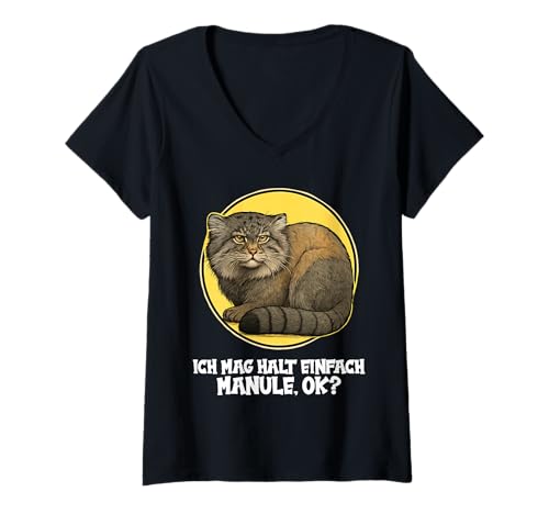 Damen Manule Pallas Katze Manul T-Shirt mit V-Ausschnitt Damen Manule Pallas Katze Manul T-Shirt mit V-Ausschnitt von Manule Pallas Katze Manul Tier Shop