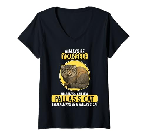 Damen Manule Pallas Katze Manul T-Shirt mit V-Ausschnitt Damen Manule Pallas Katze Manul T-Shirt mit V-Ausschnitt von Manule Pallas Katze Manul Tier Shop