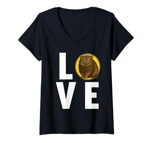 Damen Manule Pallas Katze Manul T-Shirt mit V-Ausschnitt Damen Manule Pallas Katze Manul T-Shirt mit V-Ausschnitt von Manule Pallas Katze Manul Tier Shop