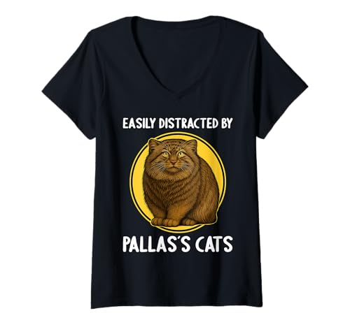 Damen Manule Pallas Katze Manul T-Shirt mit V-Ausschnitt Damen Manule Pallas Katze Manul T-Shirt mit V-Ausschnitt von Manule Pallas Katze Manul Tier Shop