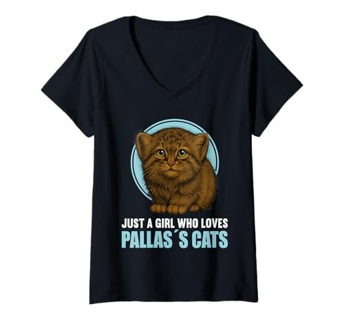 Damen Manule Pallas Katze Manul T-Shirt mit V-Ausschnitt Damen Manule Pallas Katze Manul T-Shirt mit V-Ausschnitt von Manule Pallas Katze Manul Tier Shop